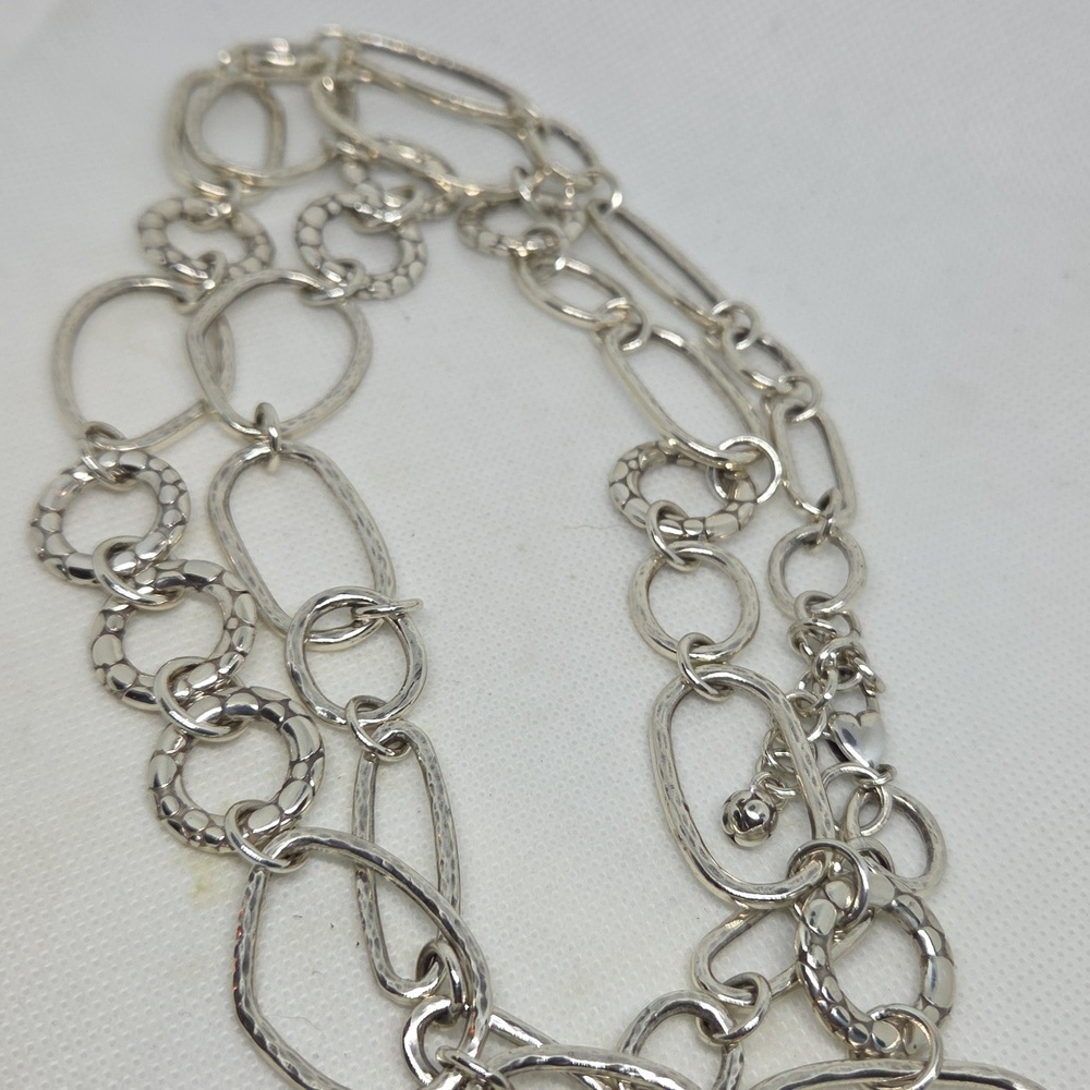 Silver Long Necklace Chain Look W/ Earrings. Set